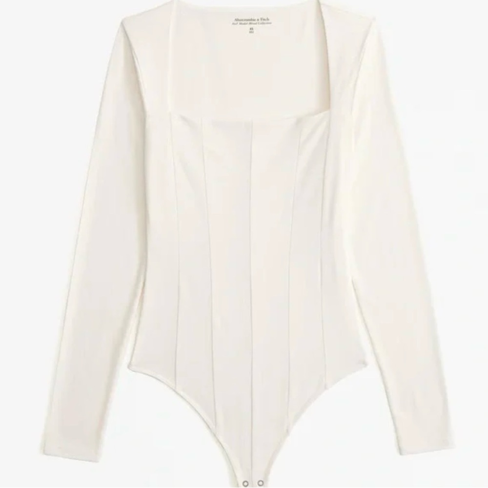 ABERCROMBIE & FITCH Long Sleeve Mesh Corset Bodysuit  NWT Cream Sz L